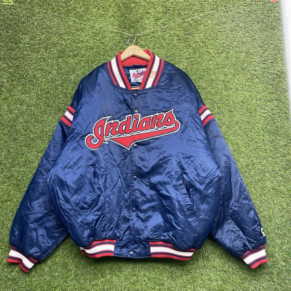 Vintage Cleveland Indians Satin Jacket Mens XL Blue MLB Baseball Starter 90s